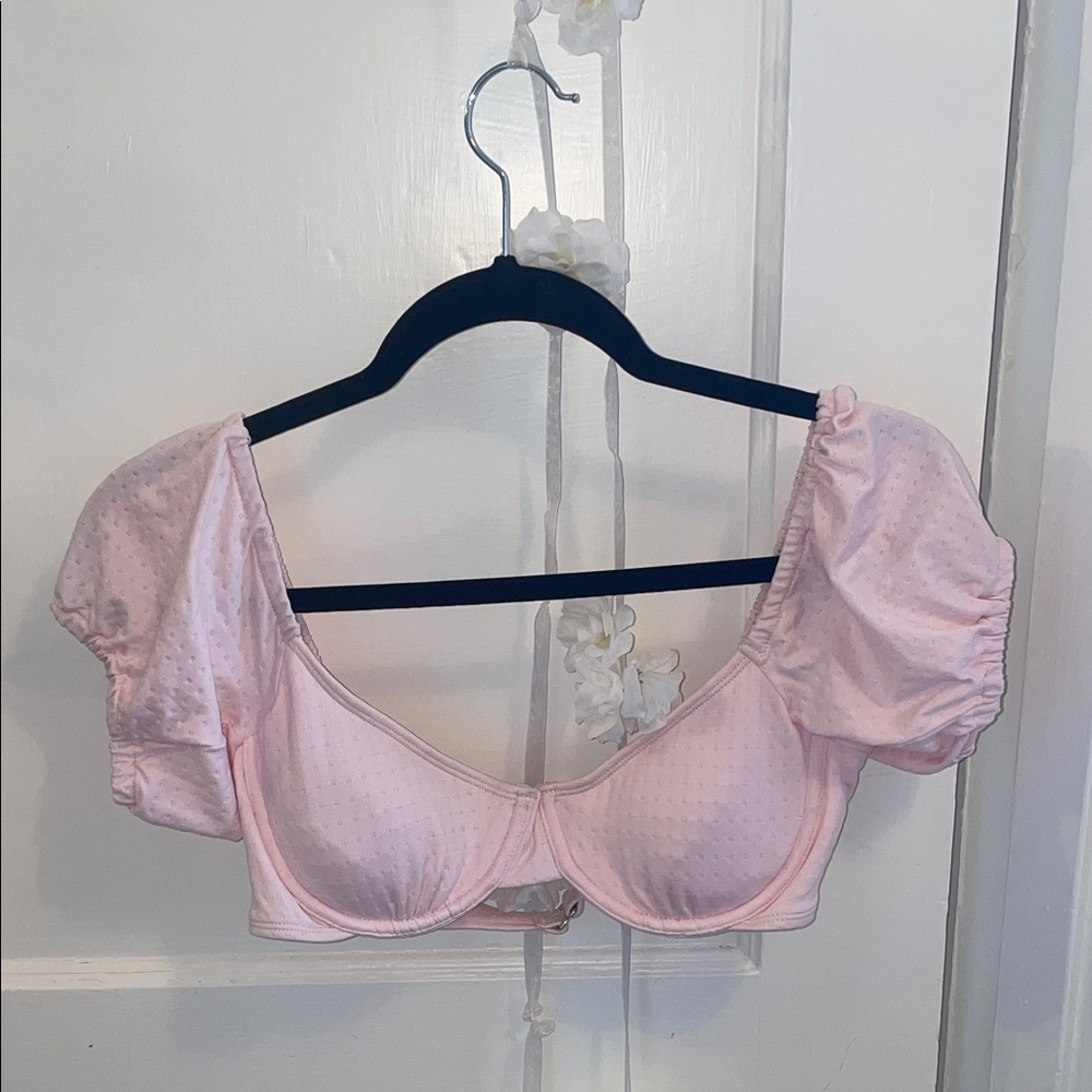 Pink Puff Sleeve Swimsuit Top - Picture 2 of 7